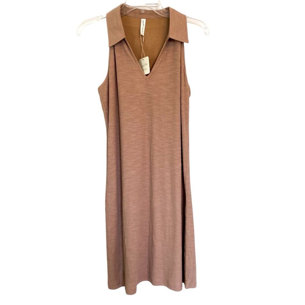 Logan Rae Roolee Tan V Neck Collared Tennis Knit Mini Dress Size Small